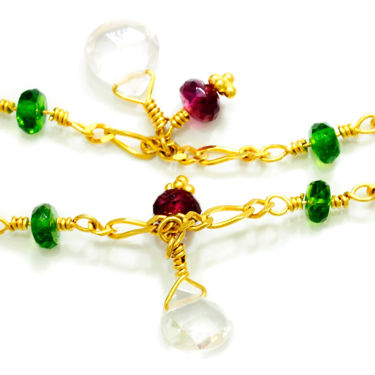 Once Upon A Diamond Necklace Yellow Gold Laura Gibson Multi-Gemstone 22Kt Yellow Gold Necklace 39.5"