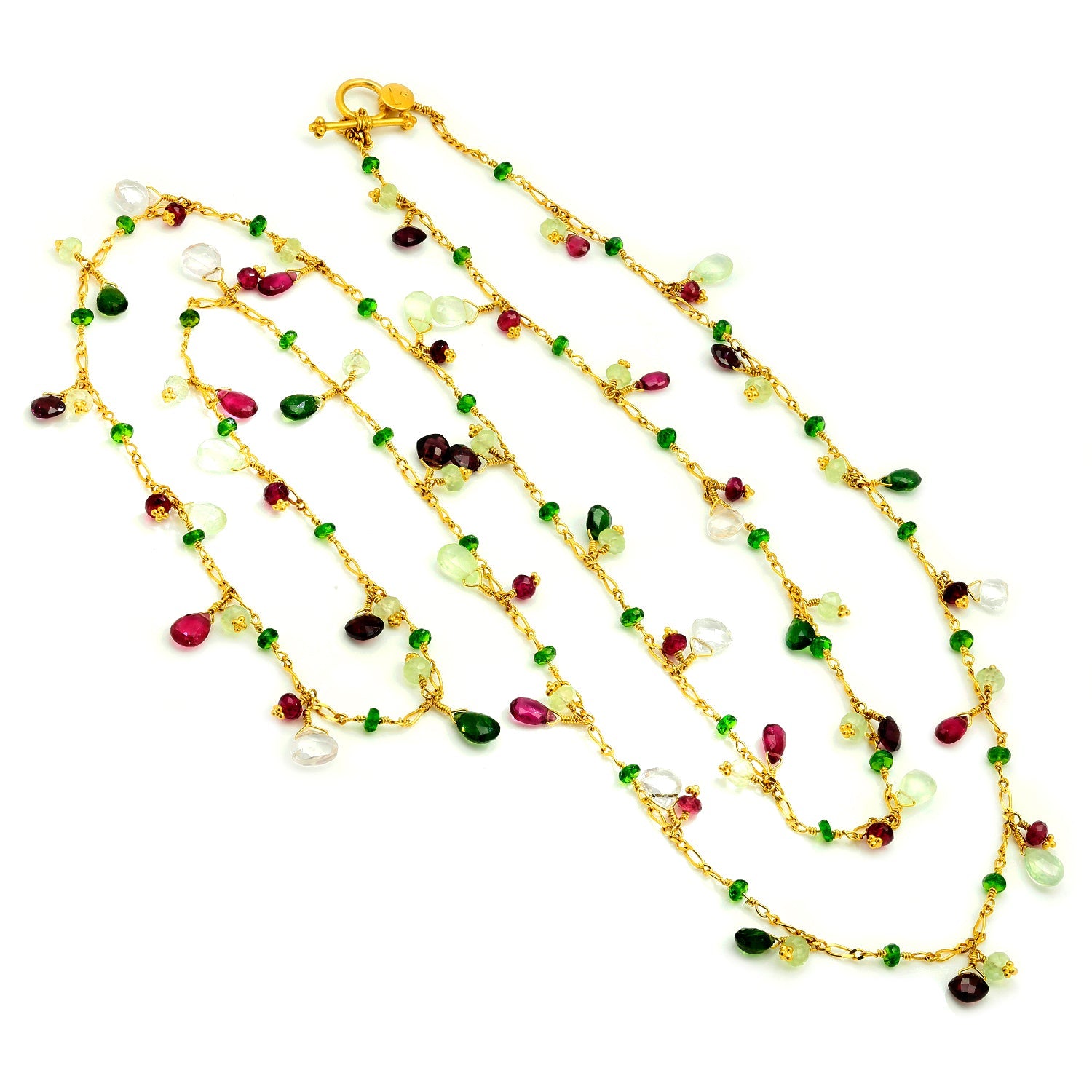 Once Upon A Diamond Necklace Yellow Gold Laura Gibson Multi-Gemstone 22Kt Yellow Gold Necklace 39.5"