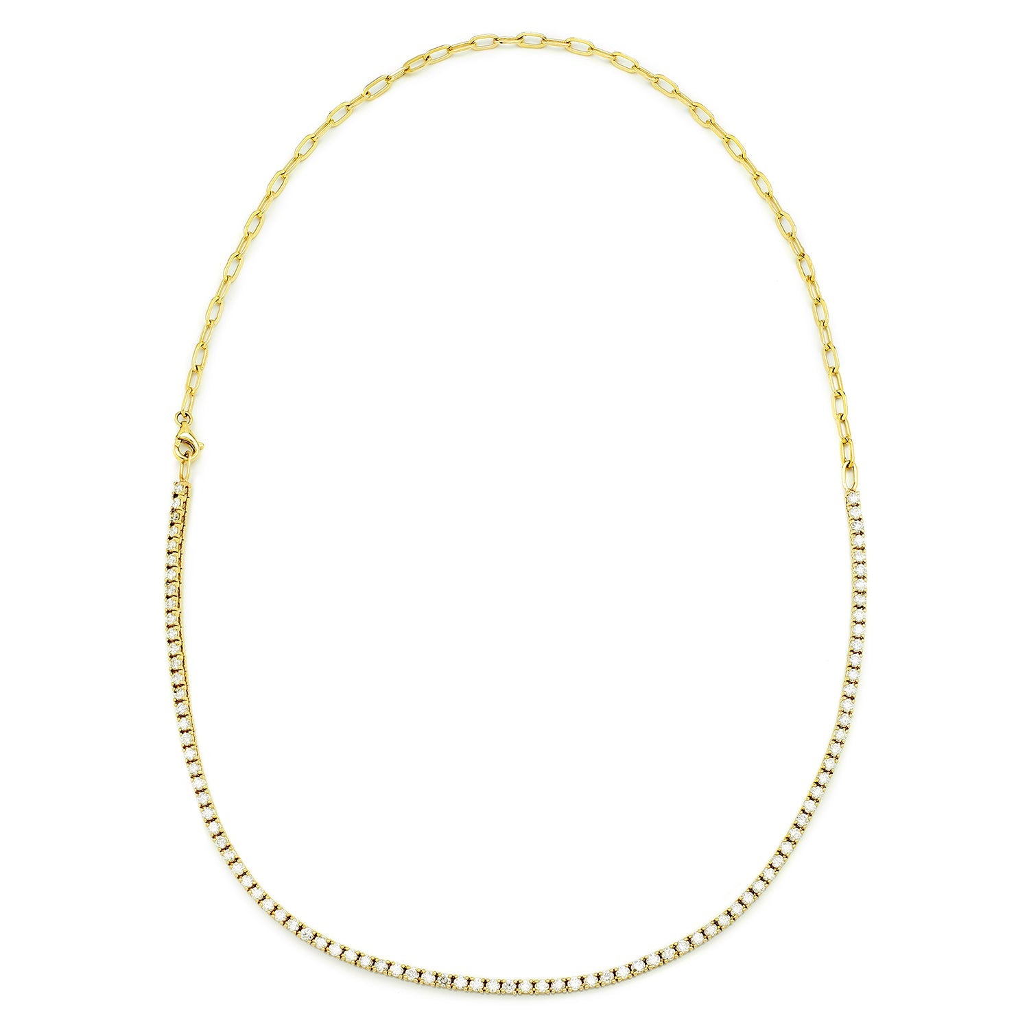 Once Upon A Diamond Necklace Yellow Gold Round Diamond Tennis Necklace with Paperclip Chain Yellow Gold 3.16ctw