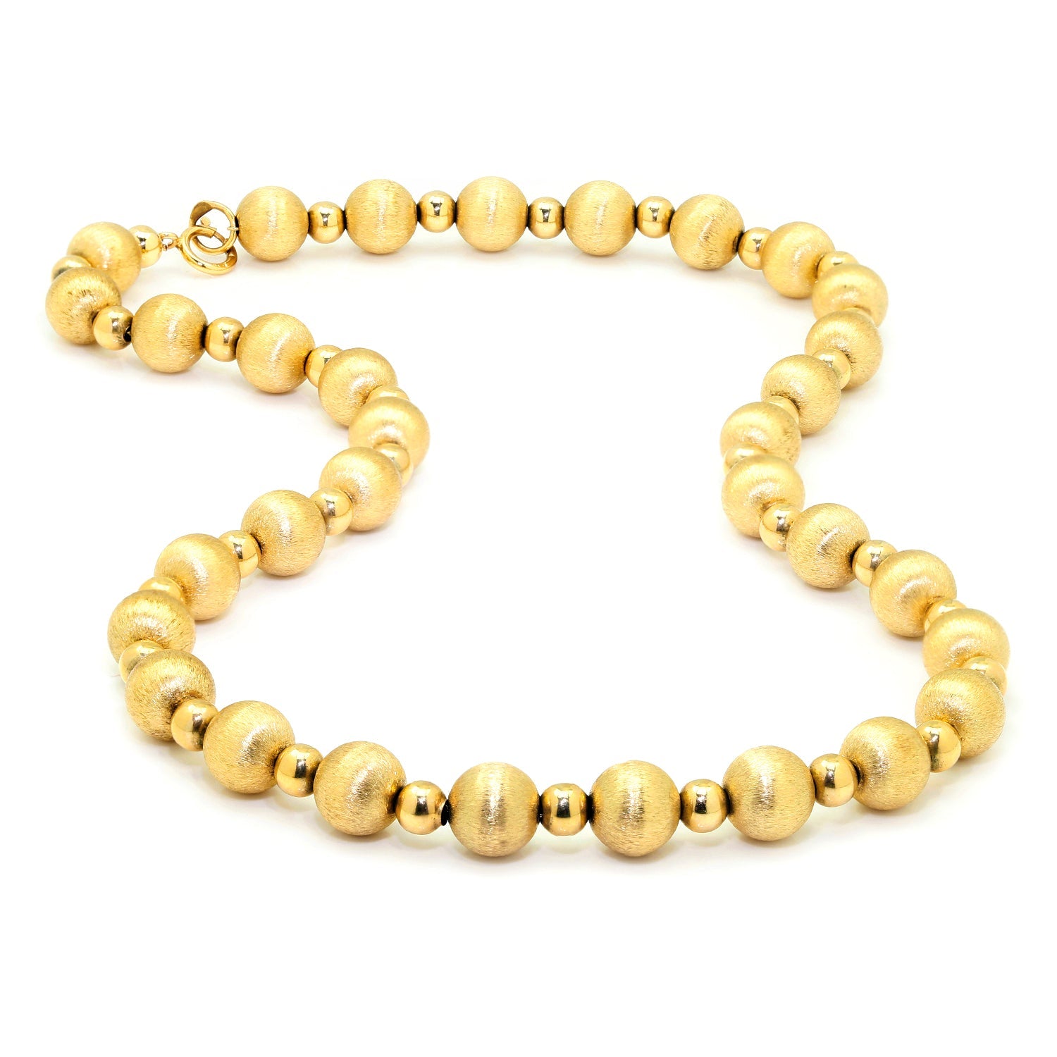 Once Upon A Diamond Necklace Yellow Gold Vintage Textured Gold Bead Necklace 14K Yellow Gold 15" 8MM