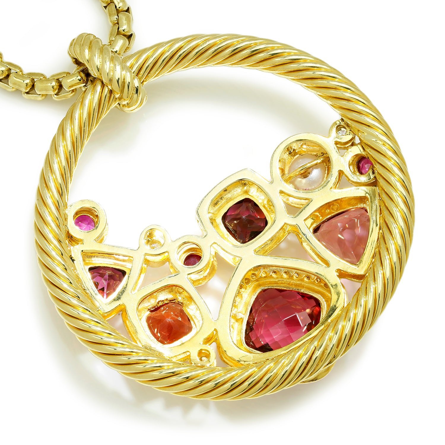 Once Upon A Diamond Pendant Necklace Rose & Yellow Gold David Yurman Mosaic Pendant Necklace 18K Gold with Diamonds & Gems