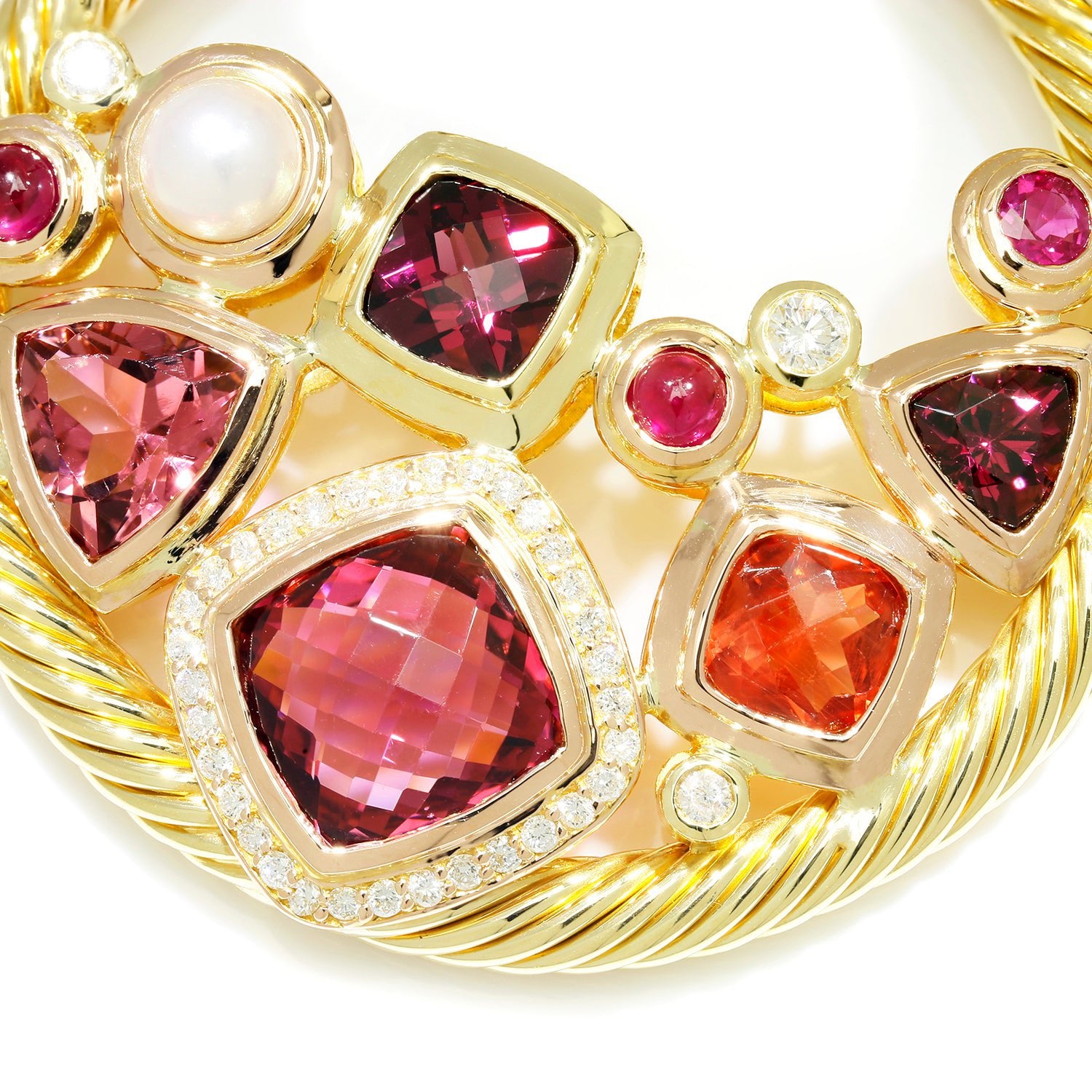 Once Upon A Diamond Pendant Necklace Rose & Yellow Gold David Yurman Mosaic Pendant Necklace 18K Gold with Diamonds & Gems