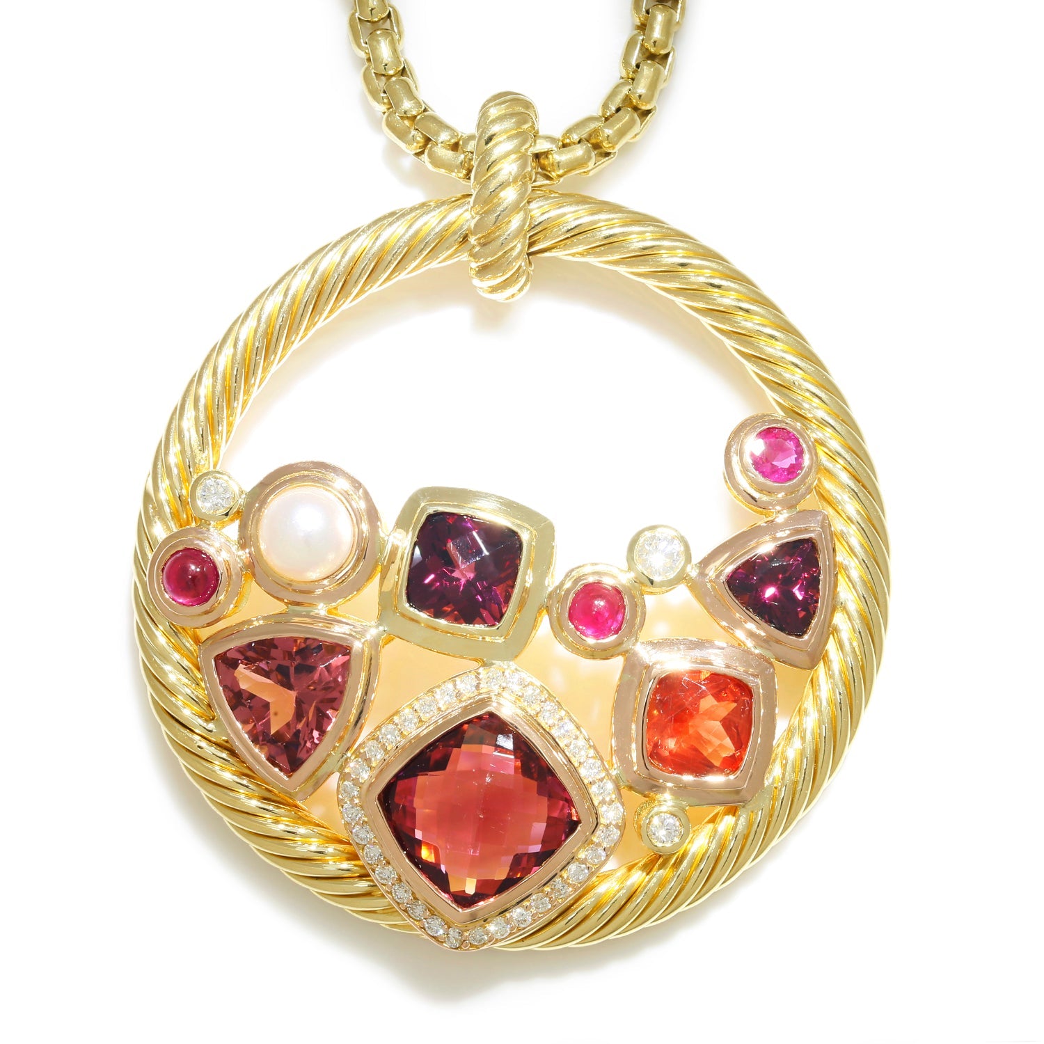 Once Upon A Diamond Pendant Necklace Rose & Yellow Gold David Yurman Mosaic Pendant Necklace 18K Gold with Diamonds & Gems