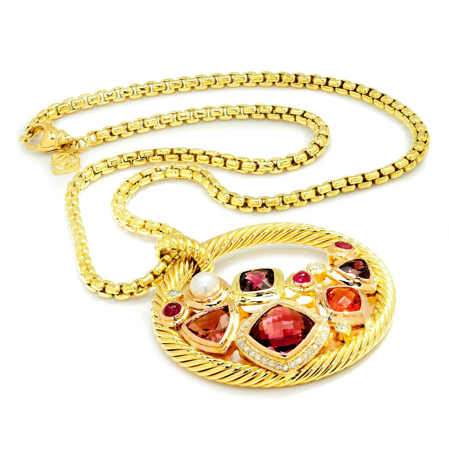 Once Upon A Diamond Pendant Necklace Rose & Yellow Gold David Yurman Mosaic Pendant Necklace 18K Gold with Diamonds & Gems
