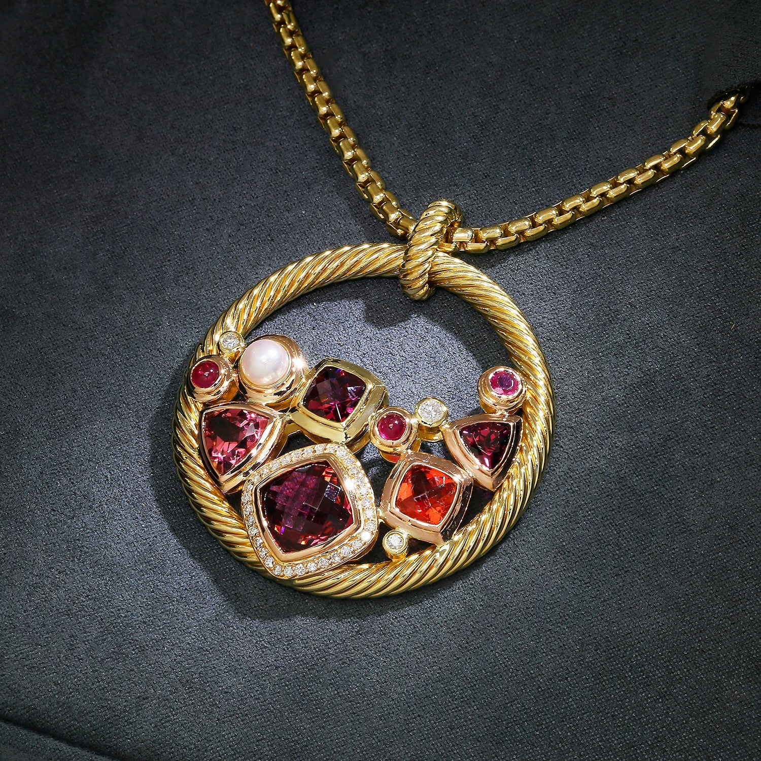 Once Upon A Diamond Pendant Necklace Rose & Yellow Gold David Yurman Mosaic Pendant Necklace 18K Gold with Diamonds & Gems