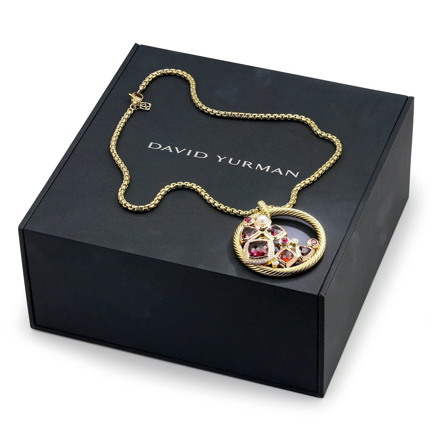 Once Upon A Diamond Pendant Necklace Rose & Yellow Gold David Yurman Mosaic Pendant Necklace 18K Gold with Diamonds & Gems