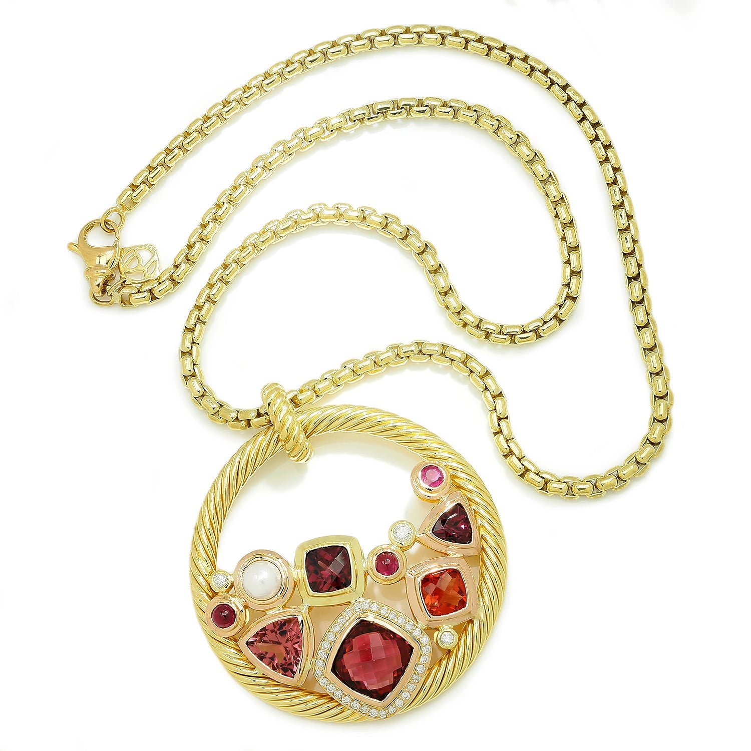 Once Upon A Diamond Pendant Necklace Rose & Yellow Gold David Yurman Mosaic Pendant Necklace 18K Gold with Diamonds & Gems