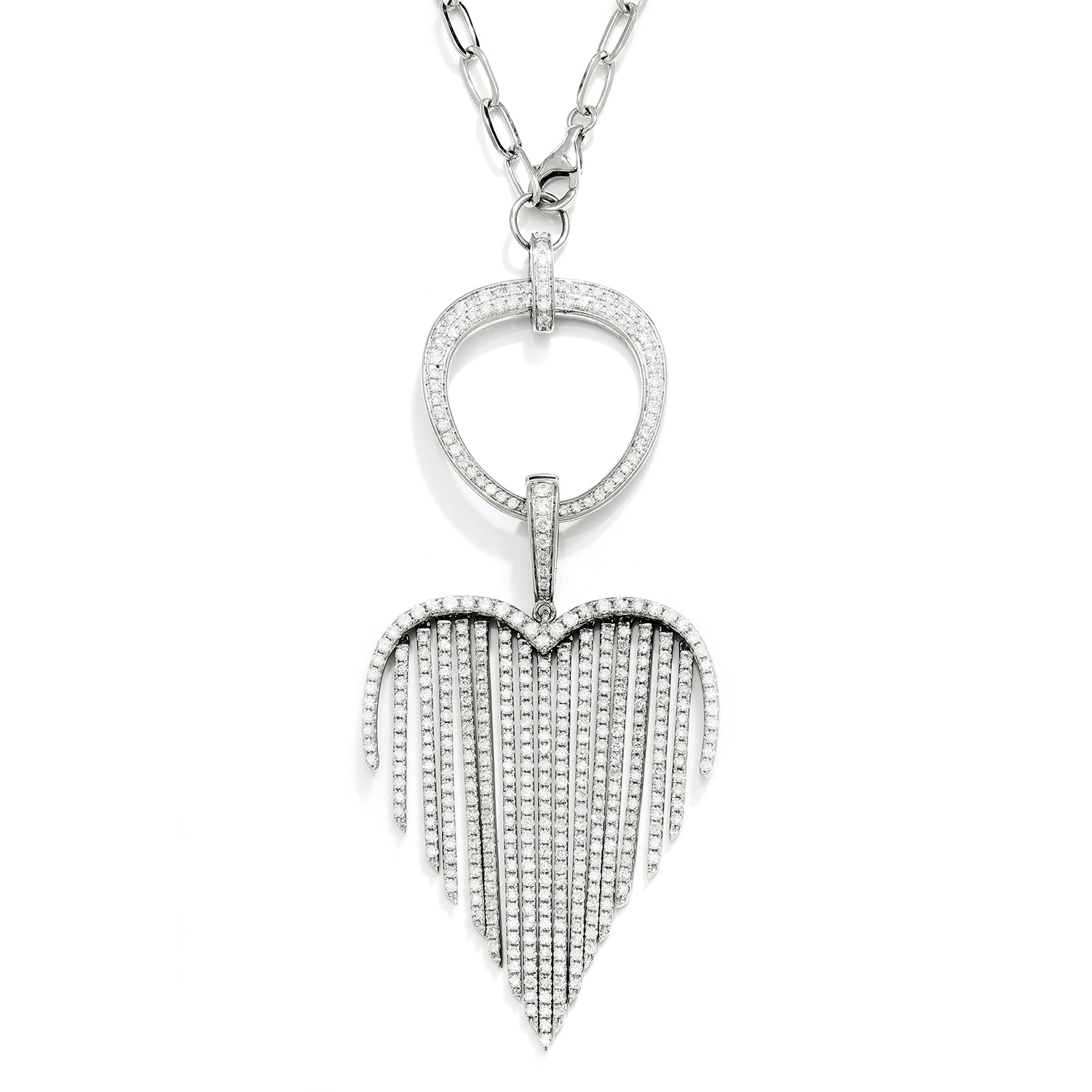 Once Upon A Diamond Pendant Necklace White Gold 3.00ctw Round Diamond Heart Dangle Pendant Necklace 14K White Gold