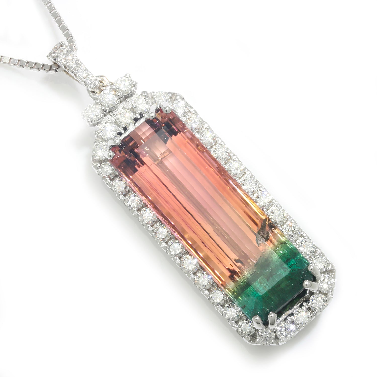 Once Upon A Diamond Pendant Necklace White Gold Bi-Color Tourmaline Halo Pendant Necklace with Diamonds White Gold