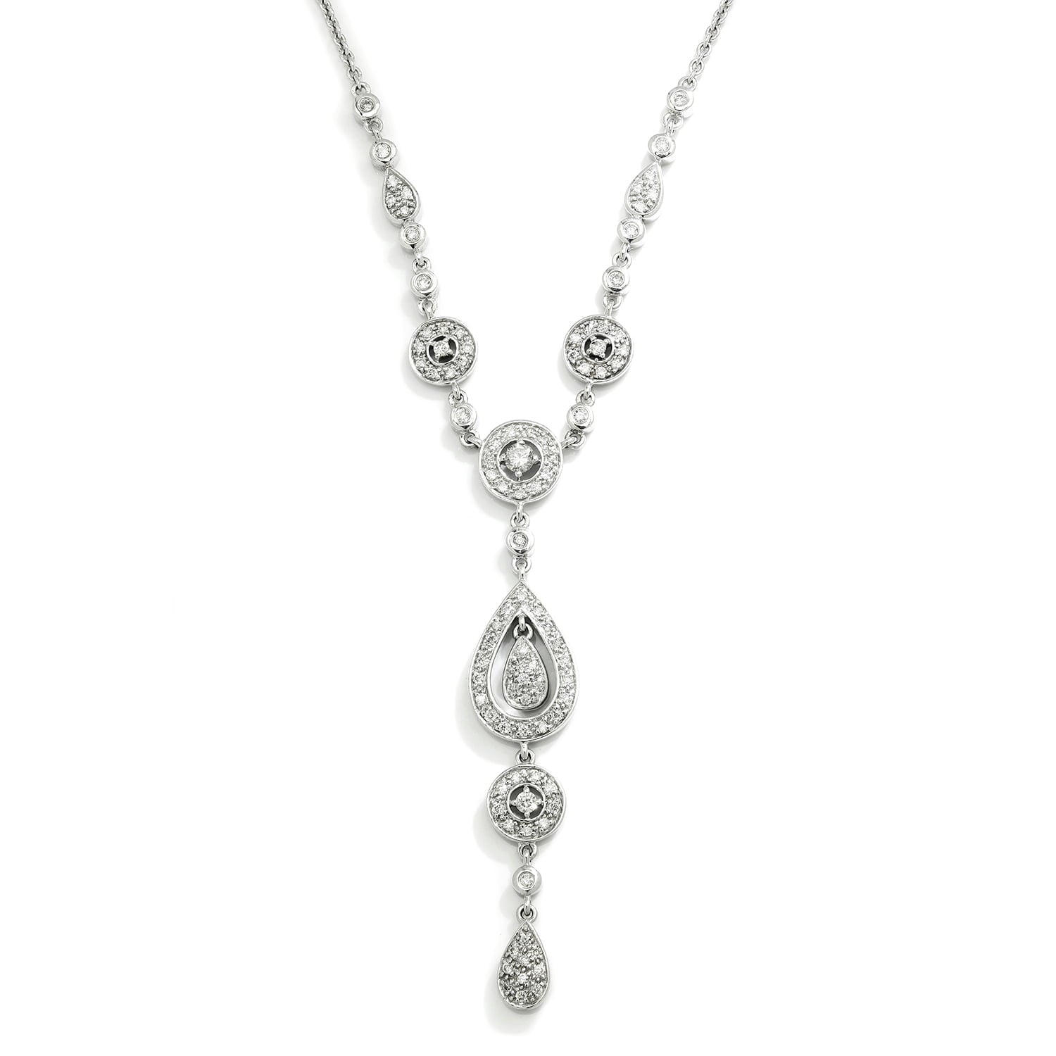 Once Upon A Diamond Pendant Necklace White Gold Pave Diamond Drop Pendant Necklace 14Kt White Gold 0.30ctw 16-18"