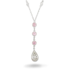 Once Upon A Diamond Pendant Necklace White Gold Pear Diamond Pendant Necklace with Pink Diamond Accents 18k White Gold