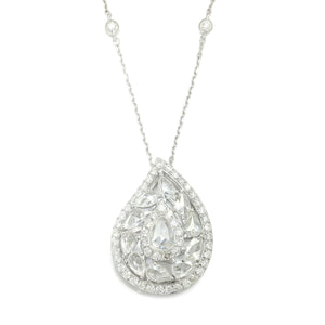Once Upon A Diamond Pendant Necklace White Gold Tear Drop Rose Cut Diamond Pendant Necklace 14Kt White Gold 1.67ctw