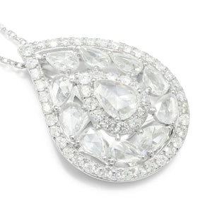 Once Upon A Diamond Pendant Necklace White Gold Tear Drop Rose Cut Diamond Pendant Necklace 14Kt White Gold 1.67ctw