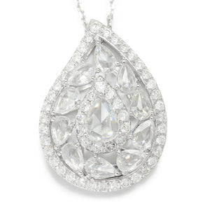 Once Upon A Diamond Pendant Necklace White Gold Tear Drop Rose Cut Diamond Pendant Necklace 14Kt White Gold 1.67ctw