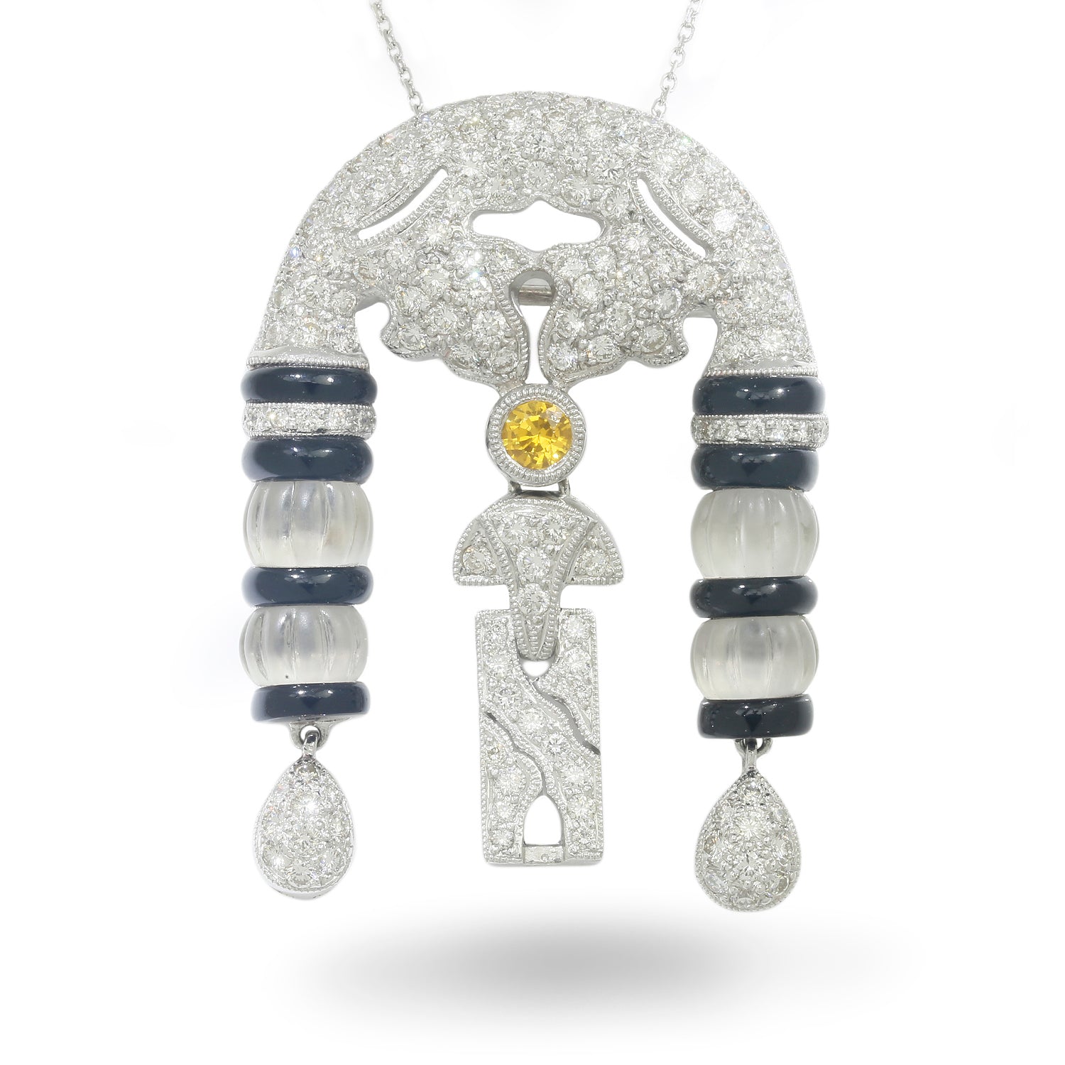 Once Upon A Diamond Pendant Necklace White Gold Vintage Yellow Sapphire & Diamond Pendant Necklace with Onyx & Crystal