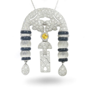 Once Upon A Diamond Pendant Necklace White Gold Vintage Yellow Sapphire & Diamond Pendant Necklace with Onyx & Crystal