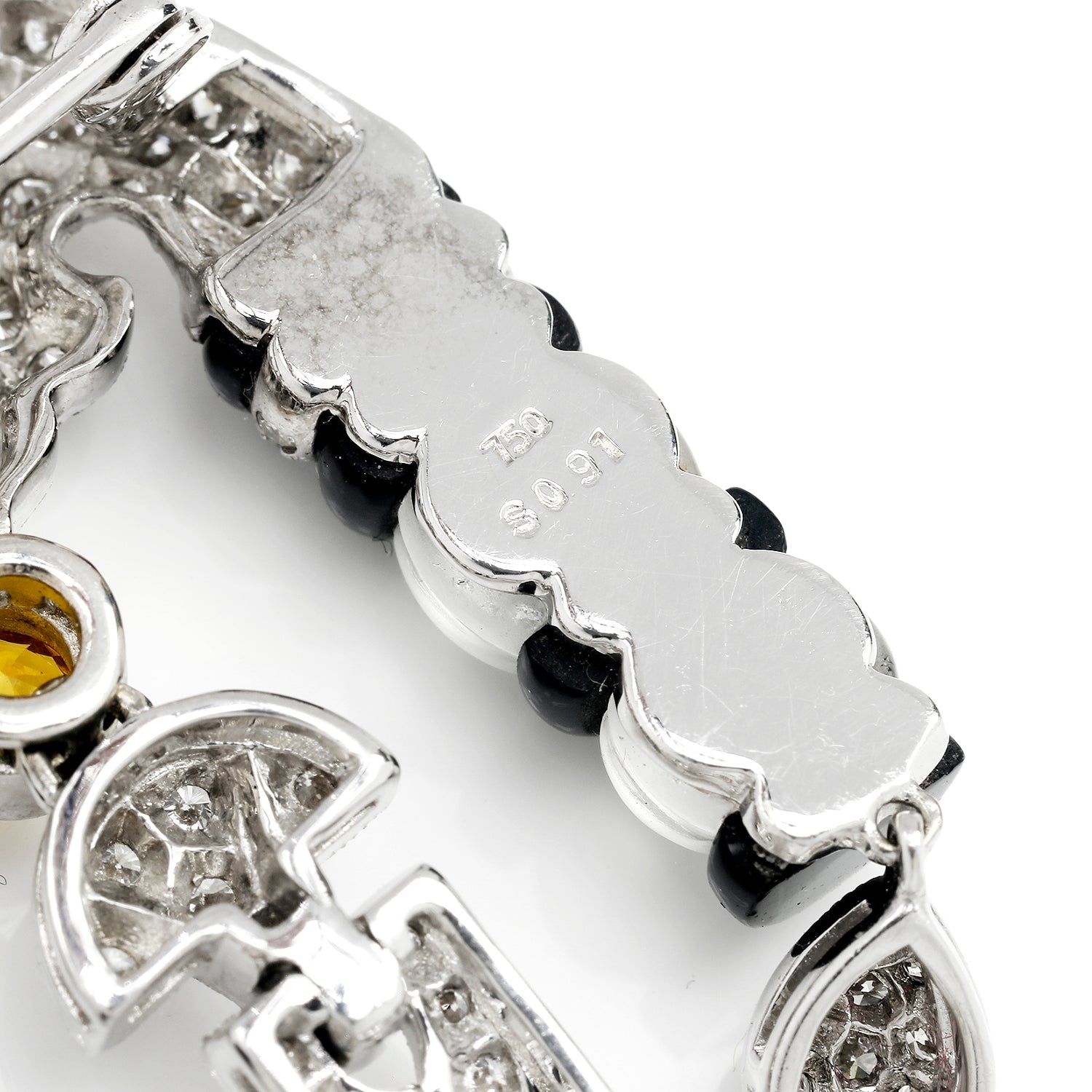 Once Upon A Diamond Pendant Necklace White Gold Vintage Yellow Sapphire & Diamond Pendant Necklace with Onyx & Crystal