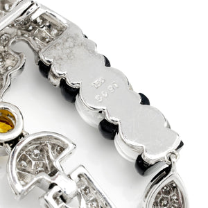 Once Upon A Diamond Pendant Necklace White Gold Vintage Yellow Sapphire & Diamond Pendant Necklace with Onyx & Crystal