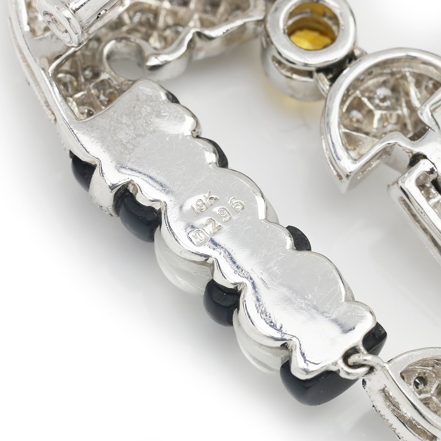 Once Upon A Diamond Pendant Necklace White Gold Vintage Yellow Sapphire & Diamond Pendant Necklace with Onyx & Crystal