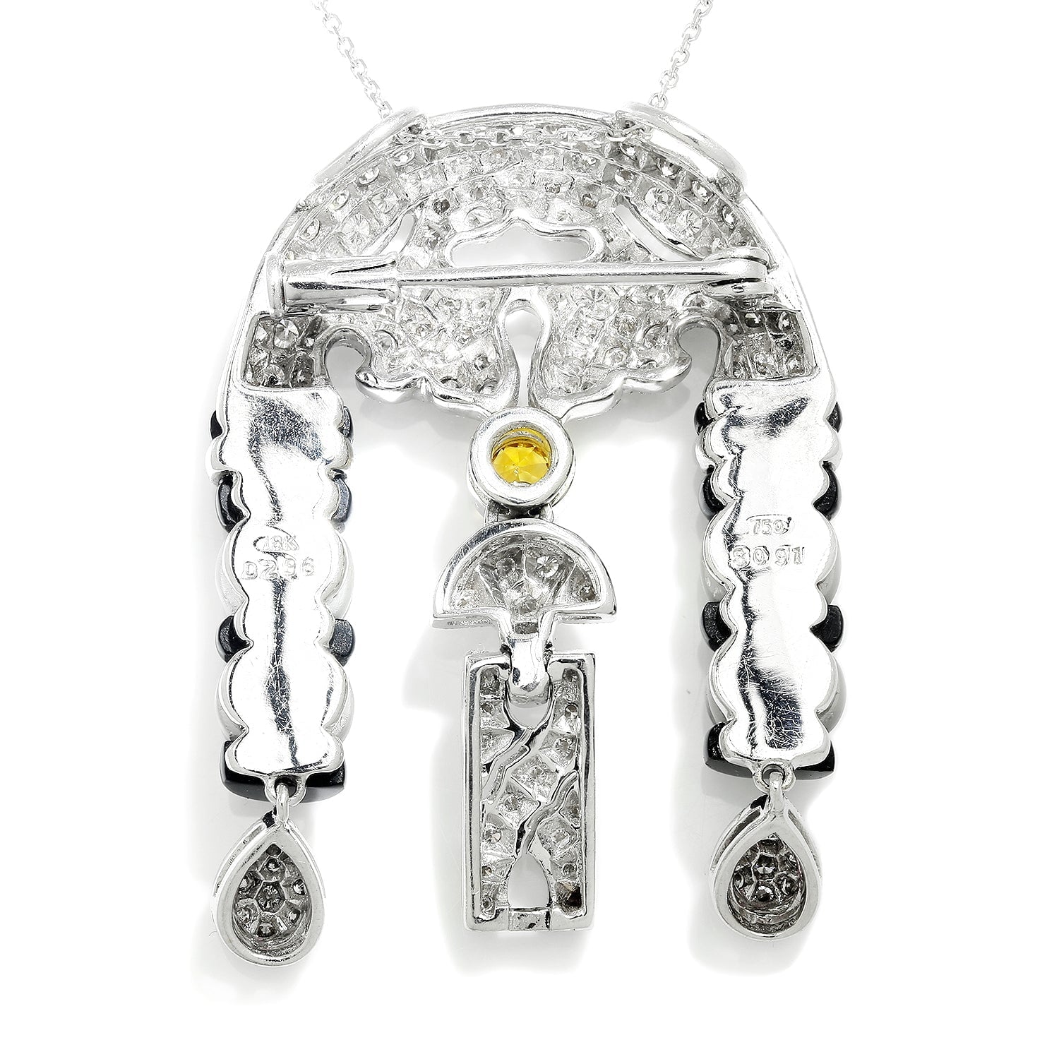 Once Upon A Diamond Pendant Necklace White Gold Vintage Yellow Sapphire & Diamond Pendant Necklace with Onyx & Crystal