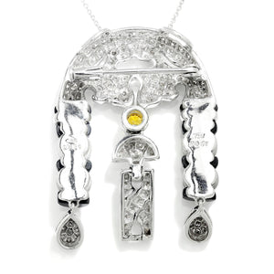 Once Upon A Diamond Pendant Necklace White Gold Vintage Yellow Sapphire & Diamond Pendant Necklace with Onyx & Crystal