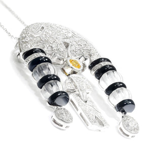 Once Upon A Diamond Pendant Necklace White Gold Vintage Yellow Sapphire & Diamond Pendant Necklace with Onyx & Crystal