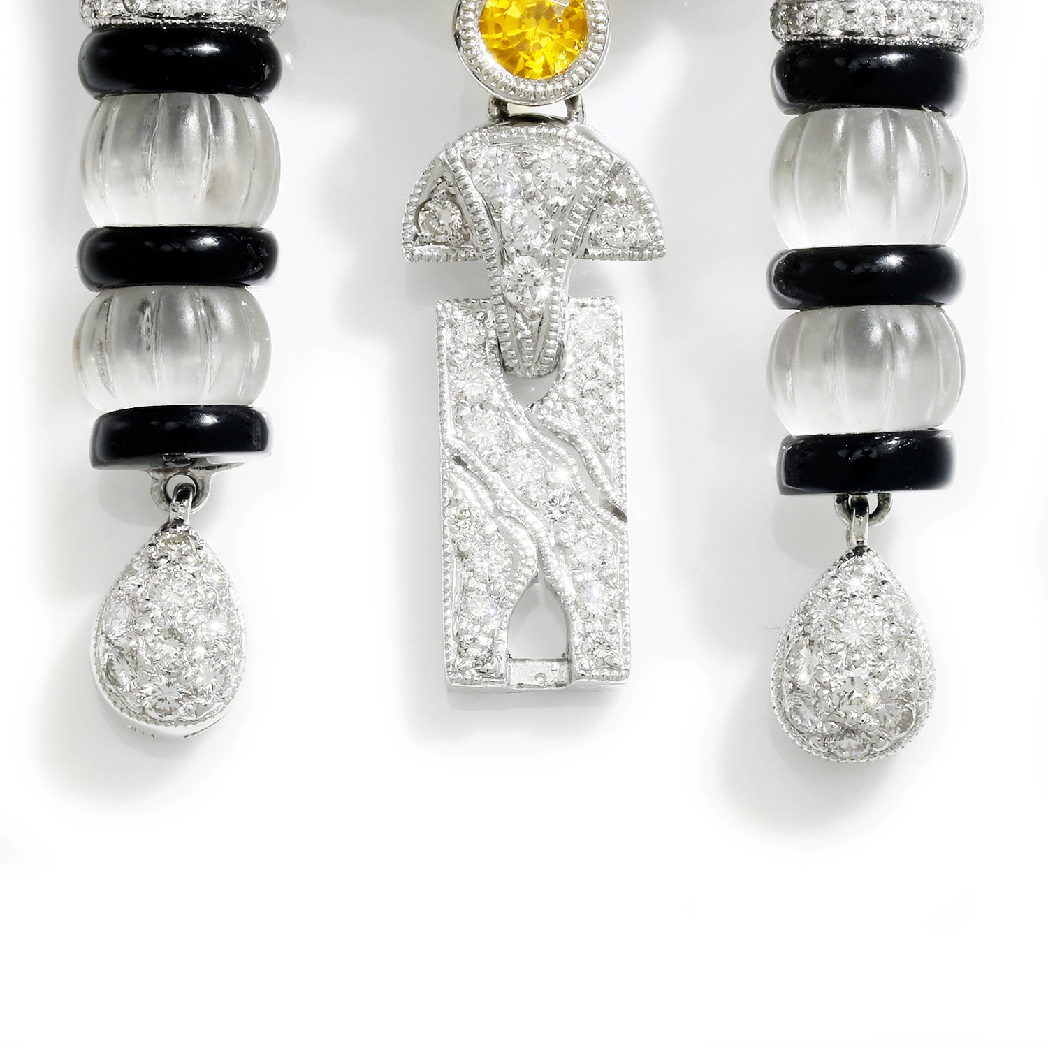 Once Upon A Diamond Pendant Necklace White Gold Vintage Yellow Sapphire & Diamond Pendant Necklace with Onyx & Crystal