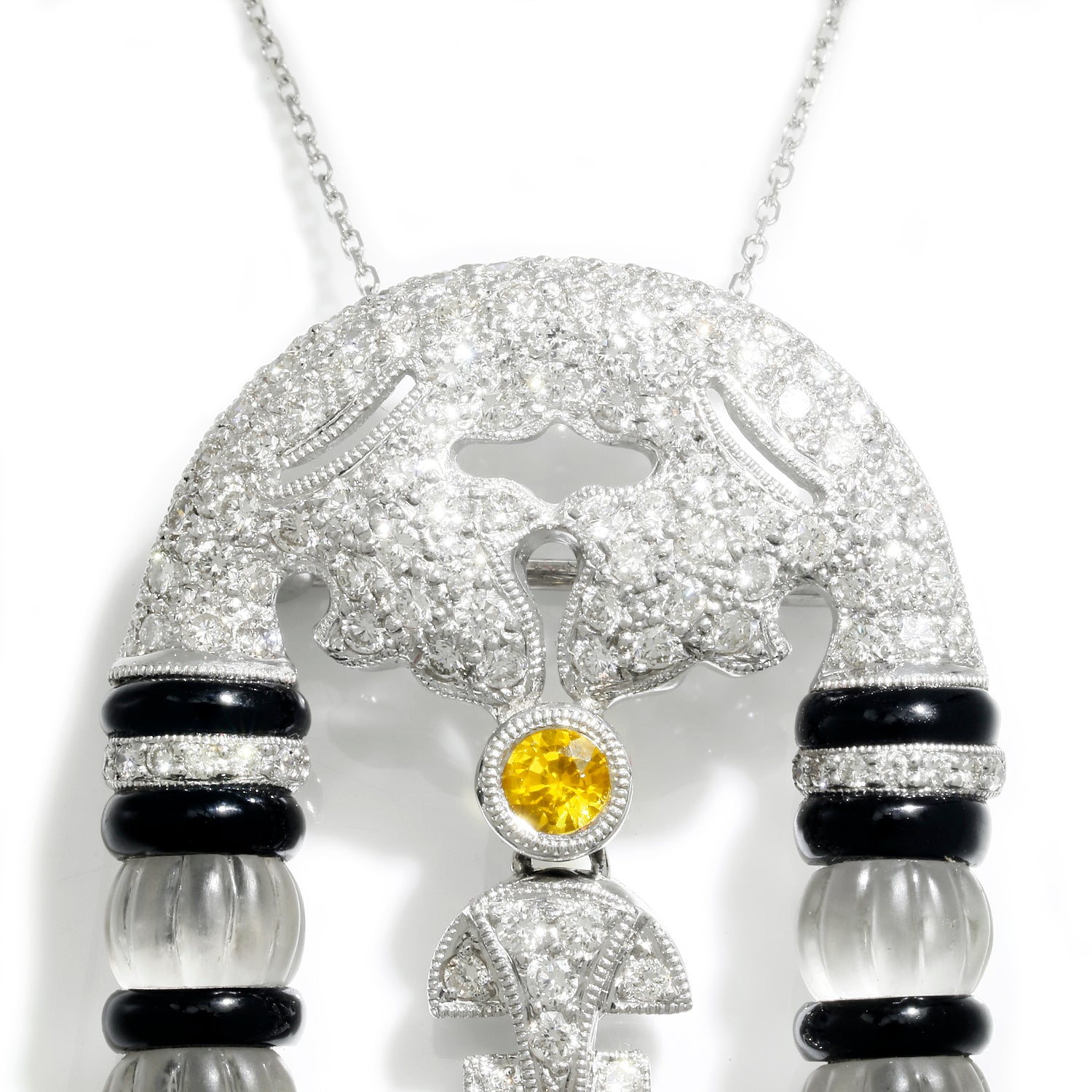 Once Upon A Diamond Pendant Necklace White Gold Vintage Yellow Sapphire & Diamond Pendant Necklace with Onyx & Crystal