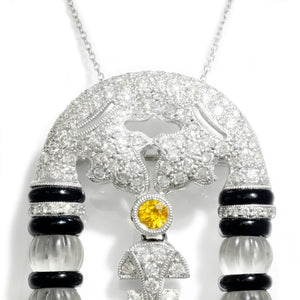 Once Upon A Diamond Pendant Necklace White Gold Vintage Yellow Sapphire & Diamond Pendant Necklace with Onyx & Crystal