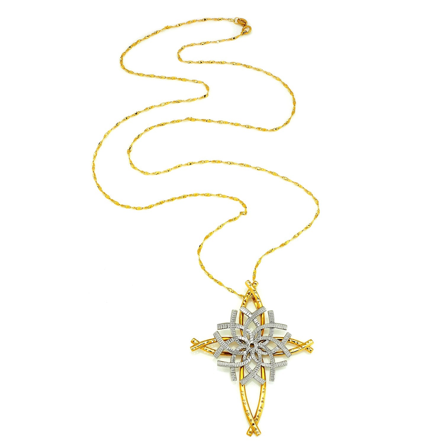 Once Upon A Diamond Pendant Necklace White & Yellow Gold Crucifix Pendant Necklace in Textured 18Kt Yellow & White Gold