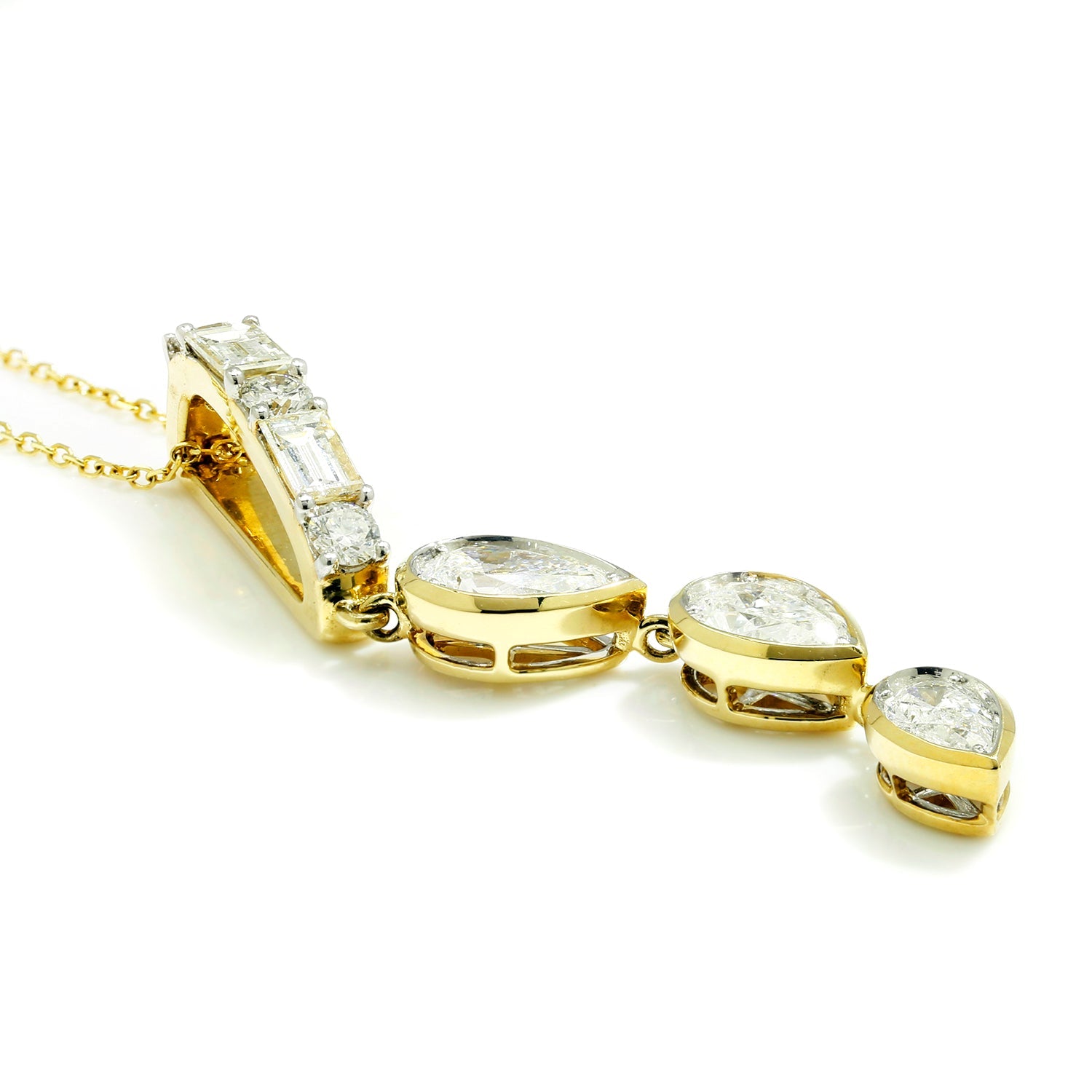 Once Upon A Diamond Pendant Necklace Yellow Gold 1.59ctw Dangle Drop Pear Diamond Pendant Necklace 14K Yellow Gold