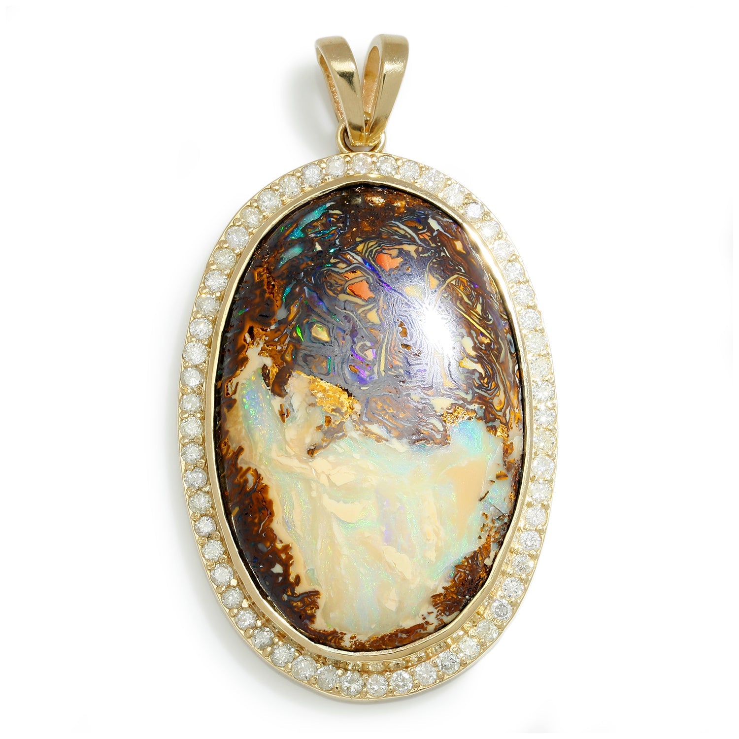 Once Upon A Diamond Pendant Necklace Yellow Gold 69.10ct Australian Boulder Opal Halo Pendant with Diamonds Yellow Gold