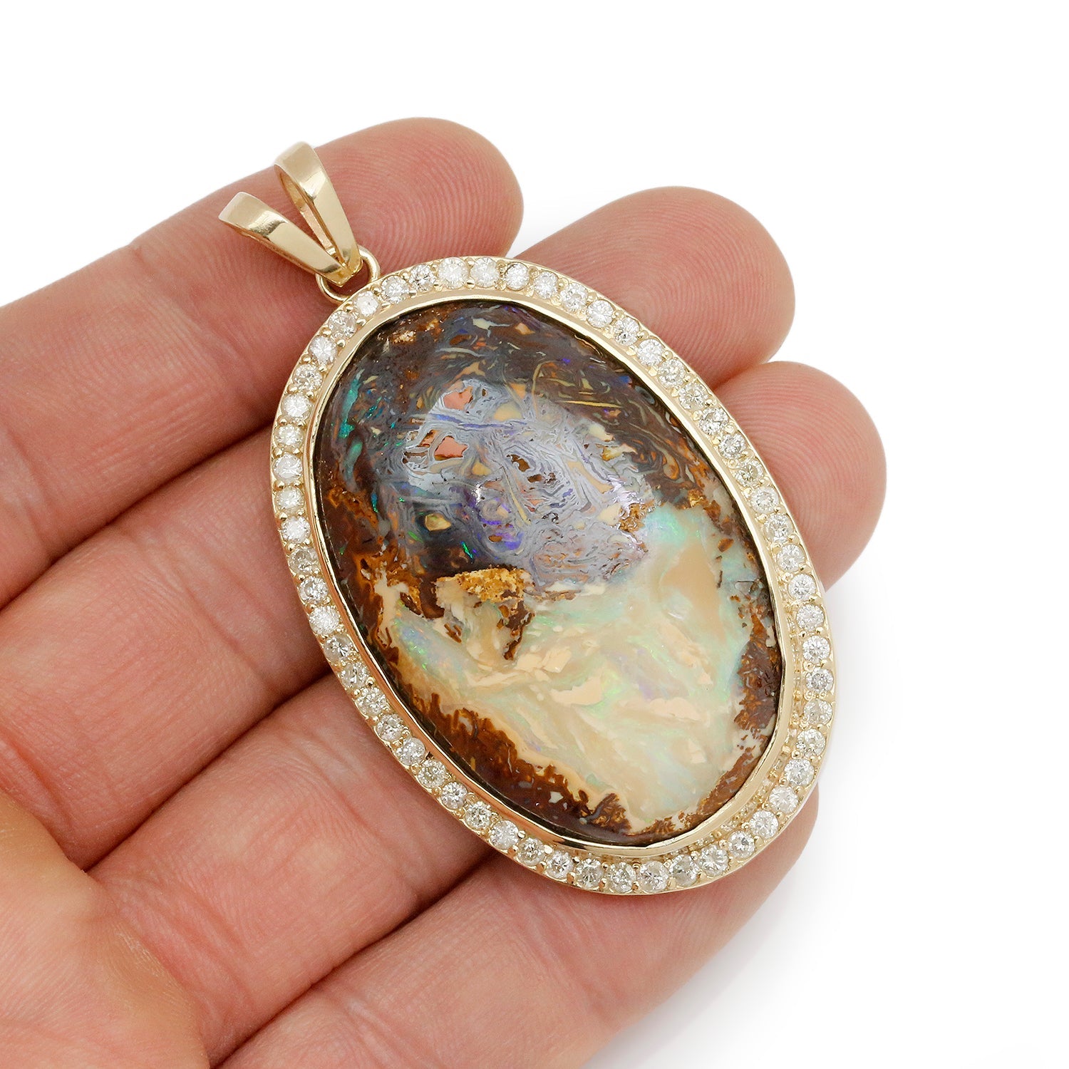 Once Upon A Diamond Pendant Necklace Yellow Gold 69.10ct Australian Boulder Opal Halo Pendant with Diamonds Yellow Gold