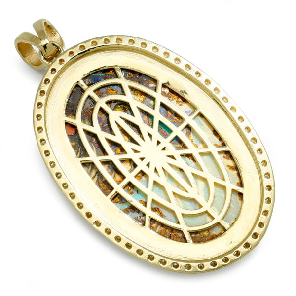 69.10ct Australian Boulder Opal Halo Pendant with Diamonds Yellow Gold - Image 3