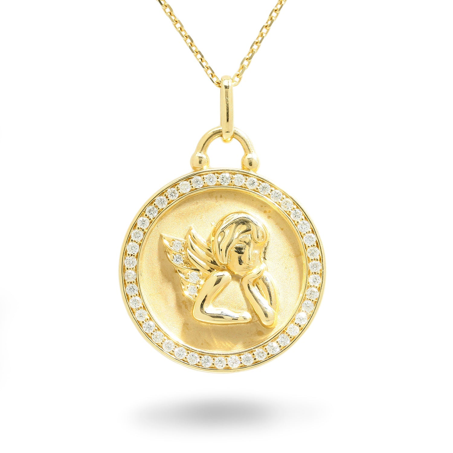 Once Upon A Diamond Pendant Necklace Yellow Gold Angel Medallion Pendant Necklace with Diamonds Yellow Gold