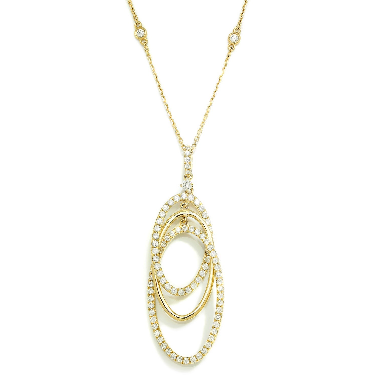 Once Upon A Diamond Pendant Necklace Yellow Gold Diamond Triple Oval Pendant Necklace 14K Yellow Gold 0.86ctw