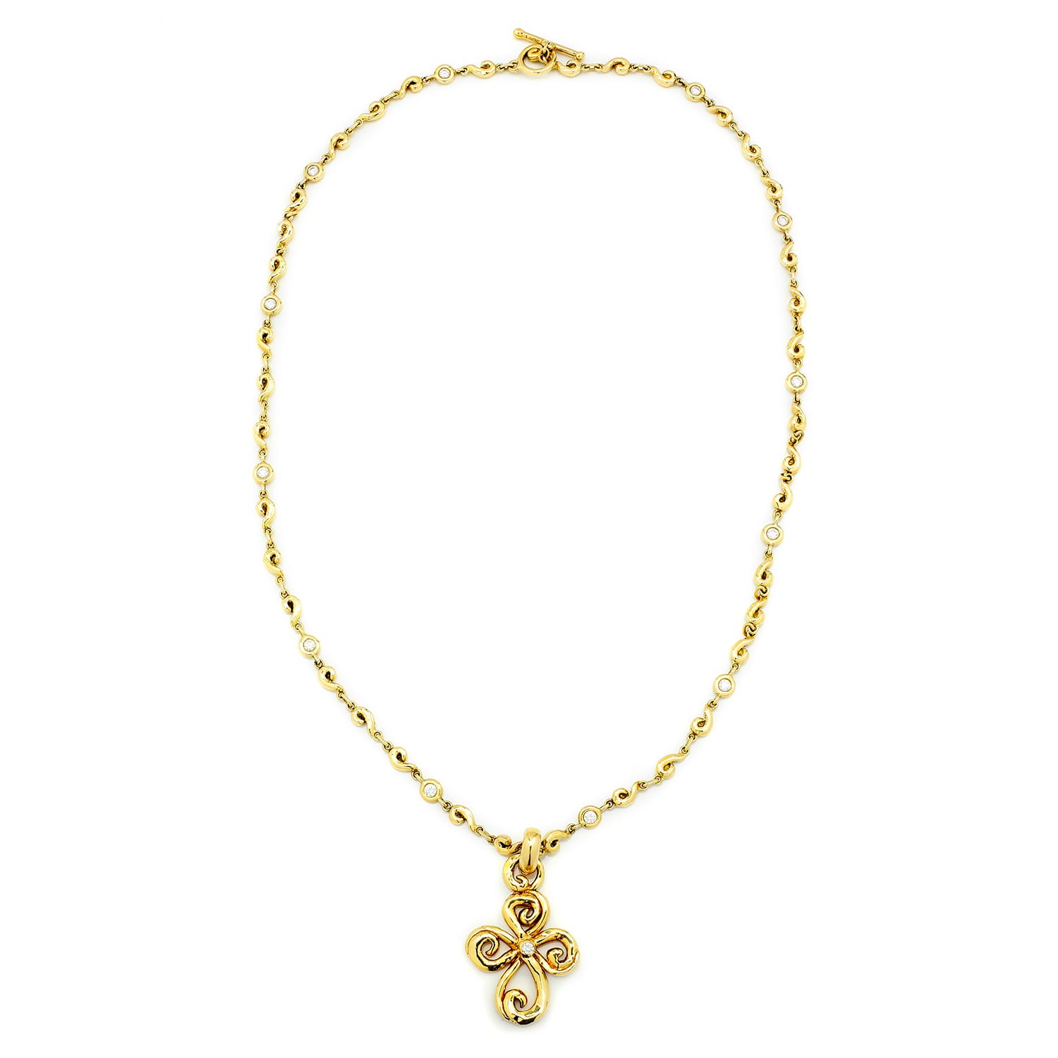 Erica Courtney Diamond Crucifix Pendant Station Necklace 18K Gold