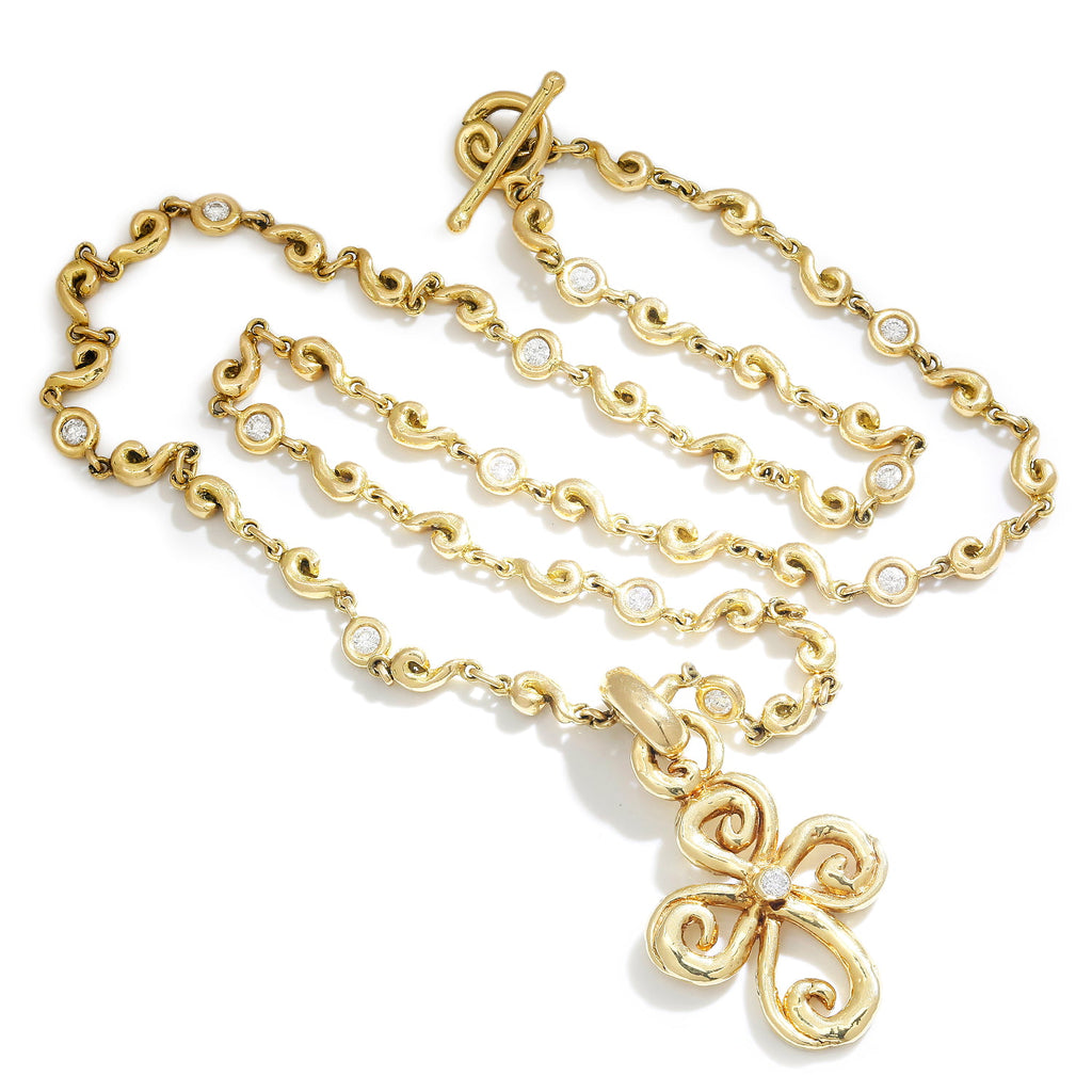 Erica Courtney Diamond Crucifix Pendant Station Necklace 18K Gold