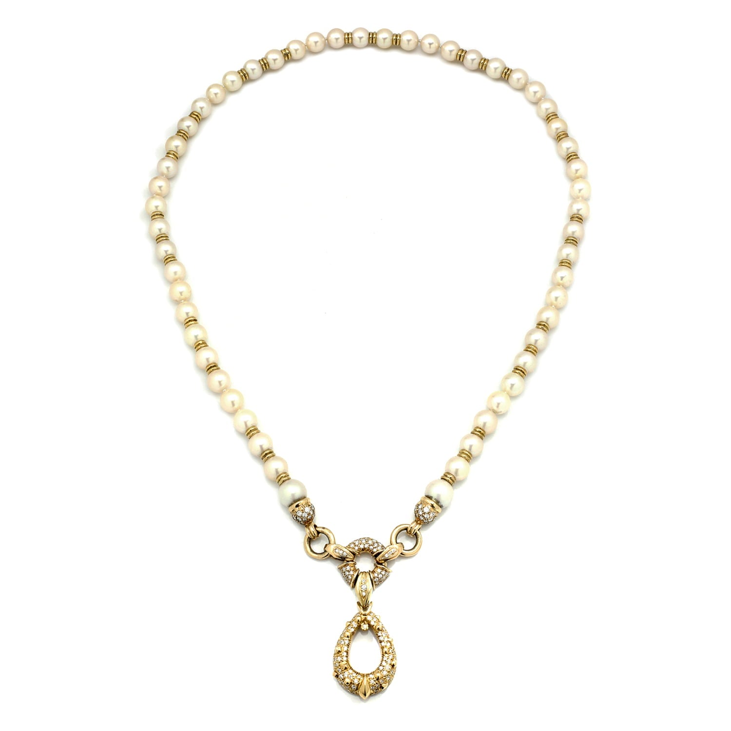 Once Upon A Diamond Pendant Necklace Yellow Gold Long Pearl Diamond Pendant Necklace 18K Yellow Gold 22"