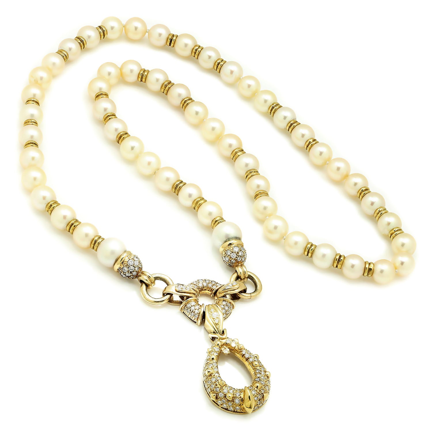 Once Upon A Diamond Pendant Necklace Yellow Gold Long Pearl Diamond Pendant Necklace 18K Yellow Gold 22"