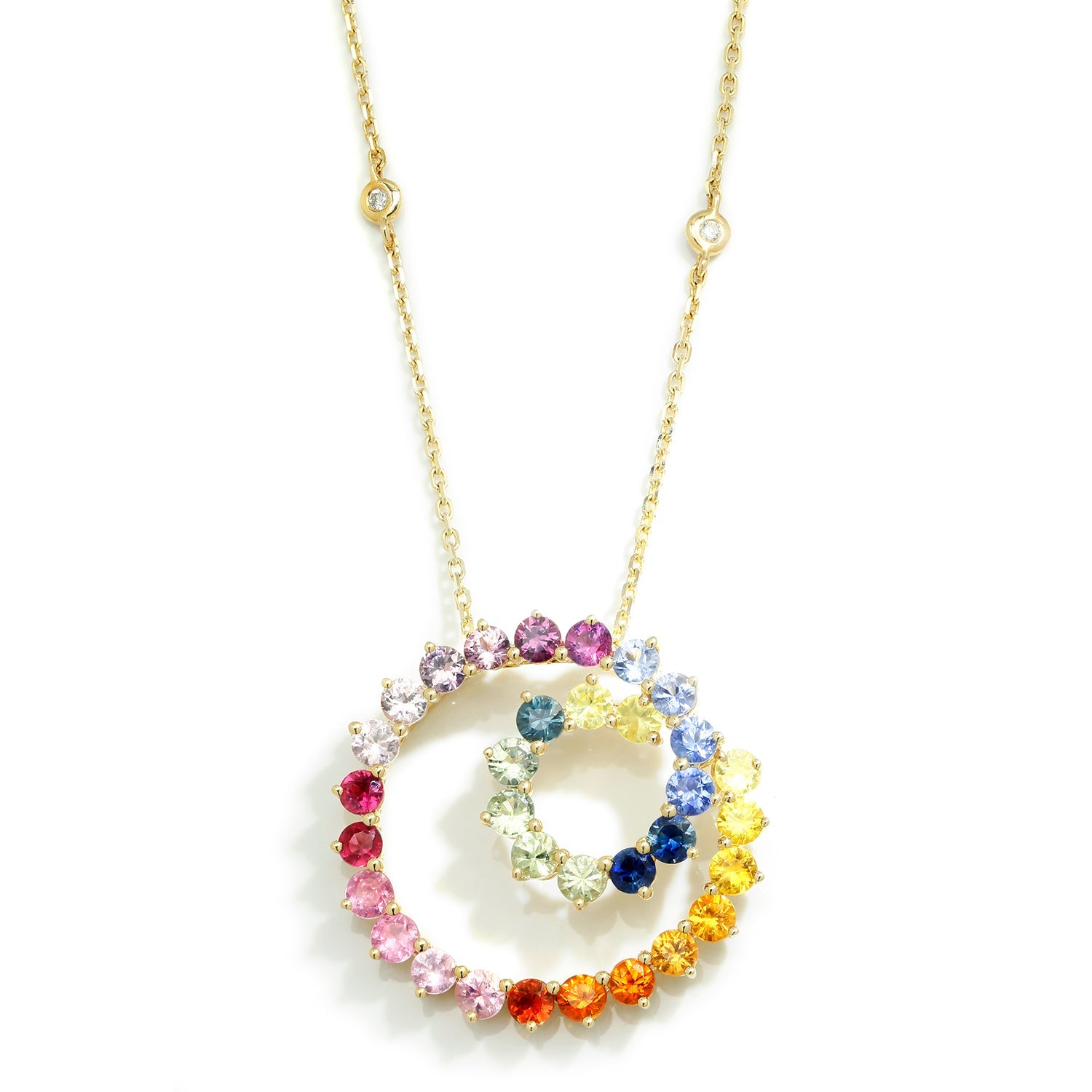 Once Upon A Diamond Pendant Necklace Yellow Gold Rainbow Sapphire Circle Pendant Necklace with Diamonds Yellow Gold