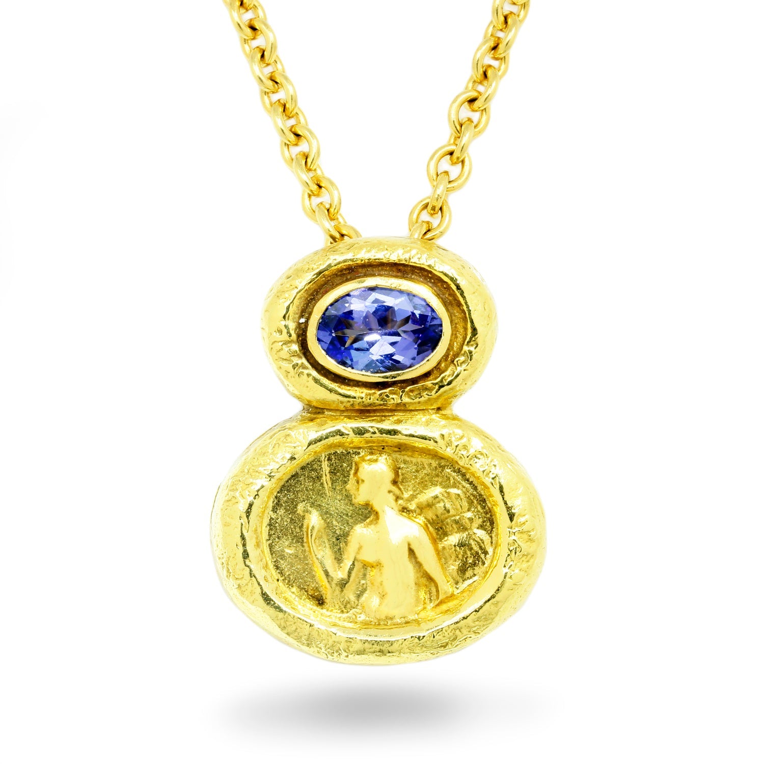 Once Upon A Diamond Pendant Necklace Yellow Gold SeidenGang Angel Pendant Necklace with Tanzanite 18K Yellow Gold