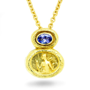 Once Upon A Diamond Pendant Necklace Yellow Gold SeidenGang Angel Pendant Necklace with Tanzanite 18K Yellow Gold