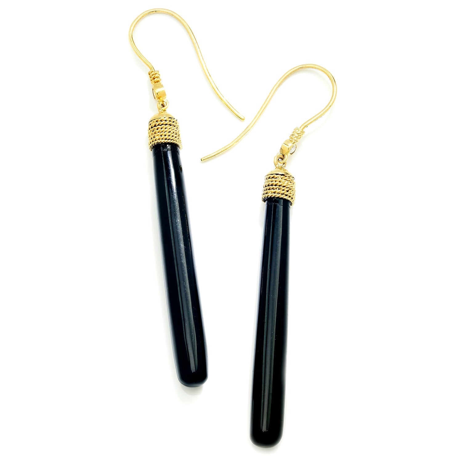 Once Upon A Diamond Pendant White Gold Black Quartz Drop Dangle Fishhook Earrings with Diamonds Yellow Gold