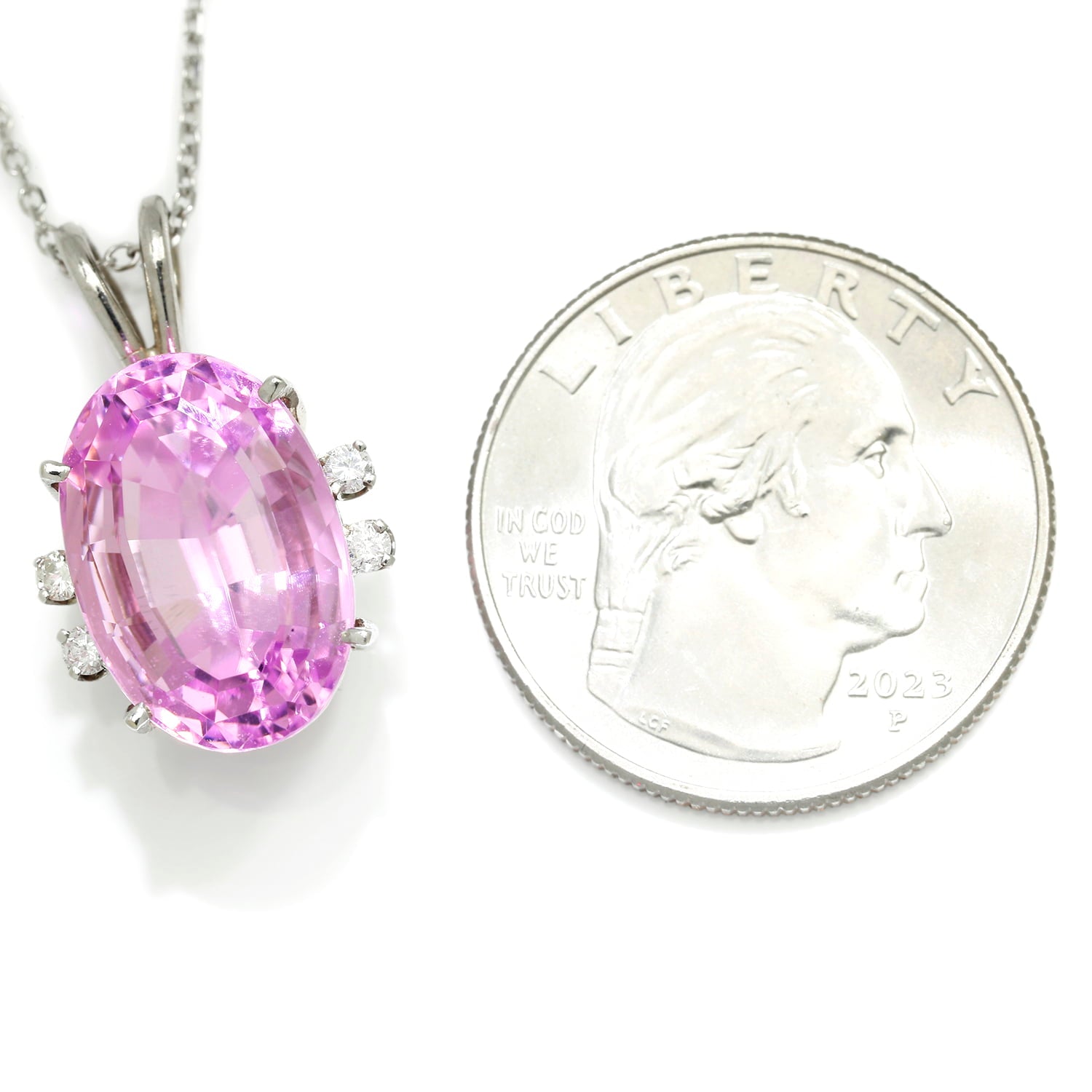 Once Upon A Diamond Pendant White Gold Oval Pink Spinel Pendant with Diamonds 14K White Gold 5.15ctw