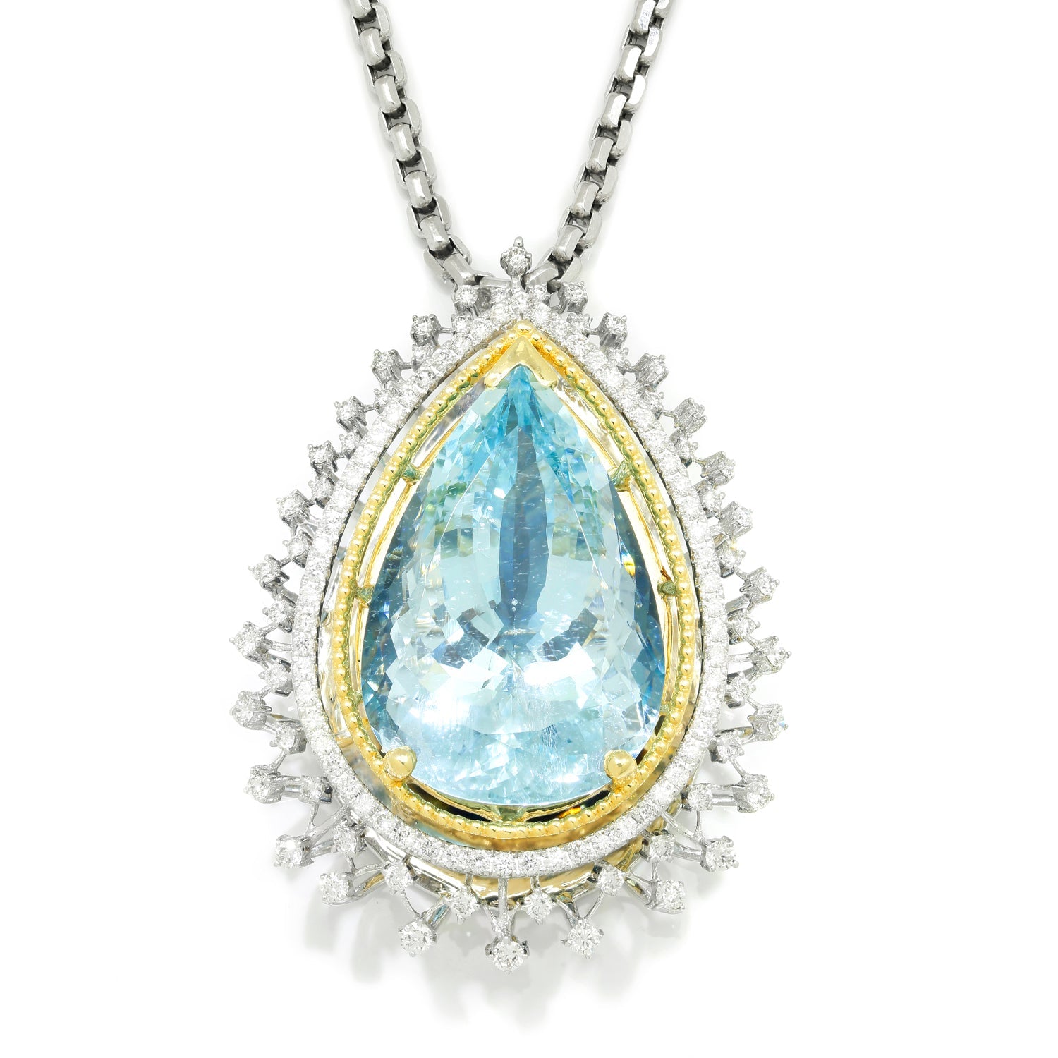 Once Upon A Diamond Pendant White & Yellow Gold 33.28ct Teardrop Aquamarine Pendant with Diamonds 14K Two-Tone Gold