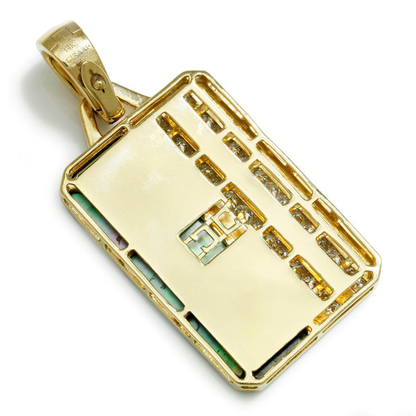 Black Mother of Pearl Tag Pendant with Diamonds Yellow Gold - Image 2