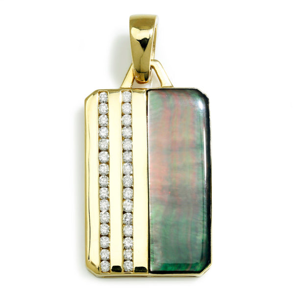 Black Mother of Pearl Tag Pendant with Diamonds Yellow Gold - Image 3