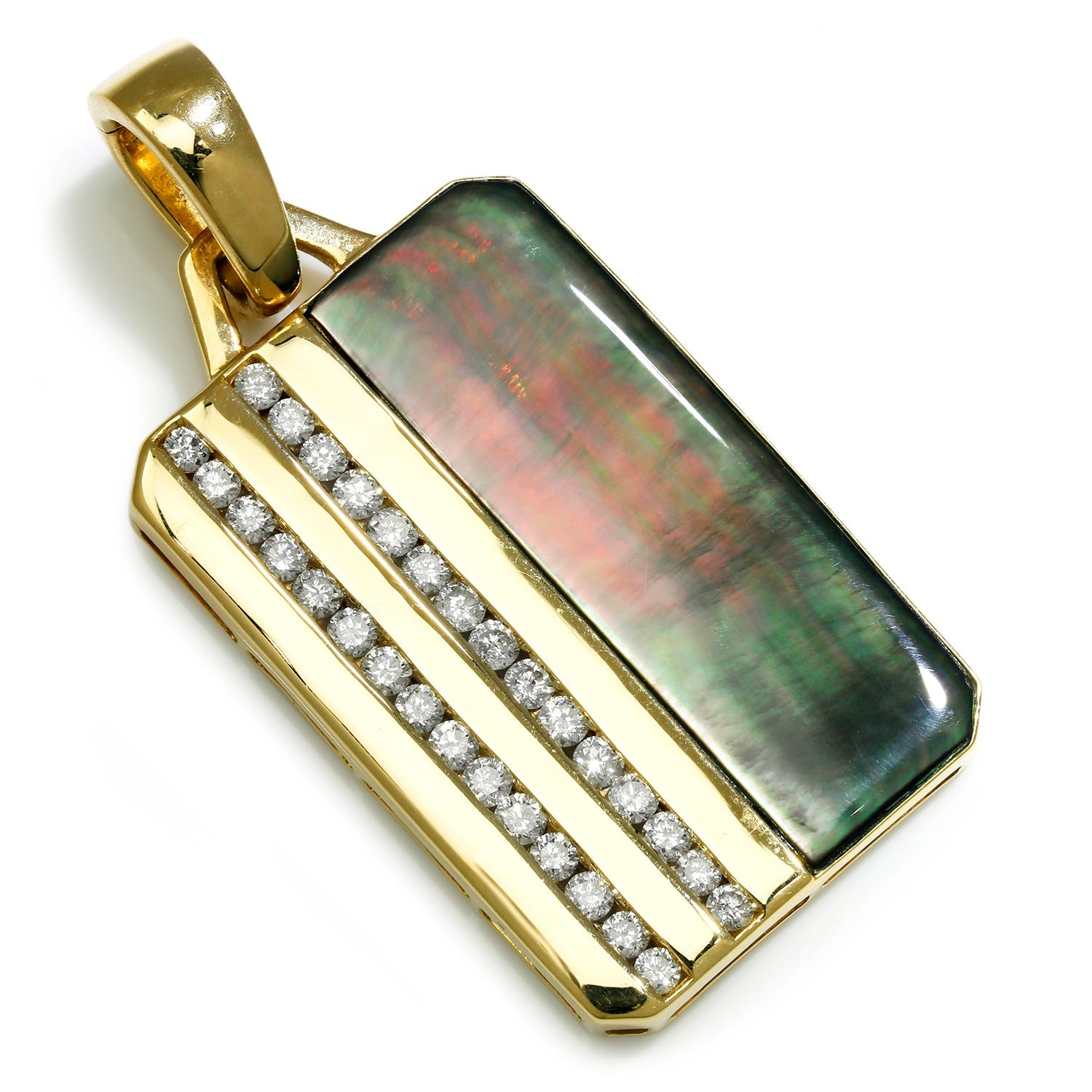 Once Upon A Diamond Pendant Yellow Gold Black Mother of Pearl Tag Pendant with Diamonds Yellow Gold