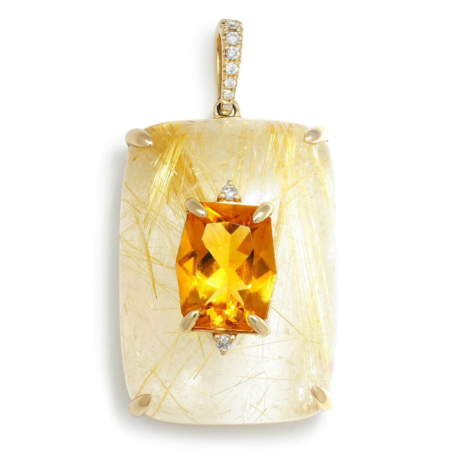 Once Upon A Diamond Pendant Yellow Gold Citrine and Rutilated Quartz Pendant with Diamonds Yellow Gold